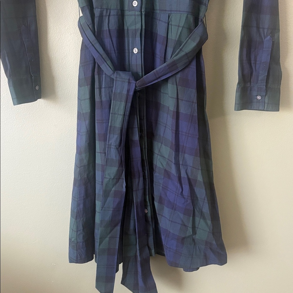 J. Crew Blackwatch Navy Black Green Long Sleeve Tie Shirt Dress Tartan Sz 8 - Picture 5 of 9